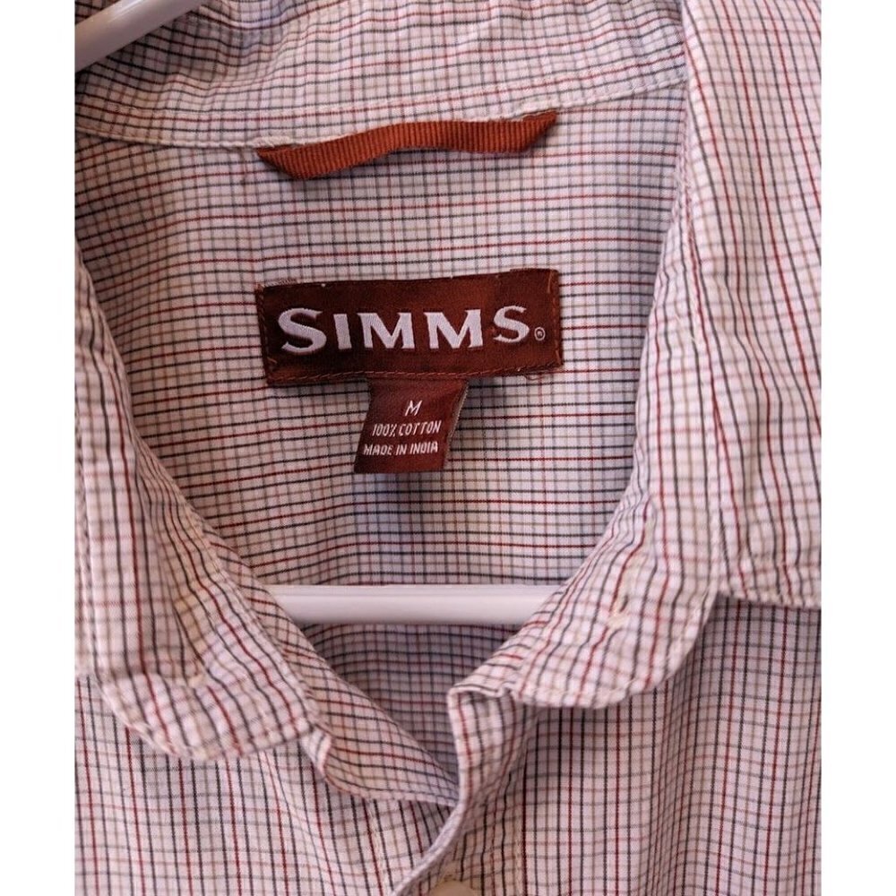 Simms Fishing Button Down Long Sleeve Shirt Red White Striped Men's Size Medium - Picture 3 of 4